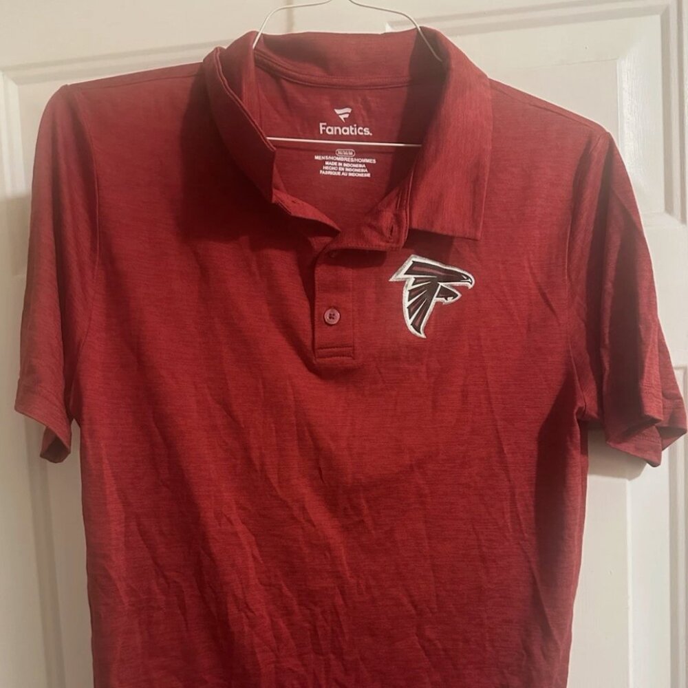 Atlanta Falcons Polo Shirt Mens Medium Red Fanatics NFL Football Short Sleeve